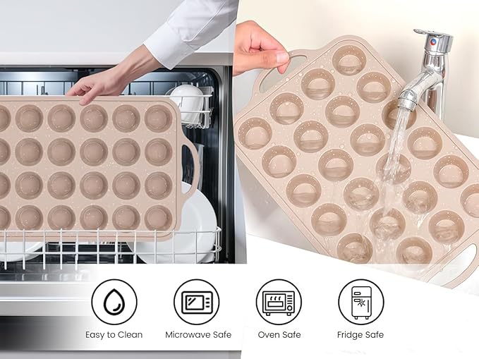 Vinino 2Pack Mini Silicone Muffin Pans for Baking with Metal Reinforced Frame, 24 Cups Mini Size Nonstick Cupcake Pan, BPA Free Oven Dishwasher Safe Baking Mold for Muffins Cupcakes
