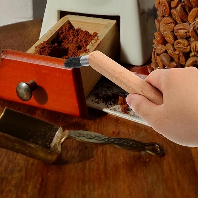 Artibetter Coffee Machine Cleaning Brush - Multi-Functional Wood and Bristle Brush for Thorough Espresso Grinder Maintenance