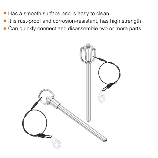 uxcell 1 Pcs Quick Release Pin, 5/16" x 4"(Dia. x L) Push-Button Ball Locking Pin 304 Stainless Steel Ring Handle Locking Pin with Wire for Audio Bimini Top Marine, Silver