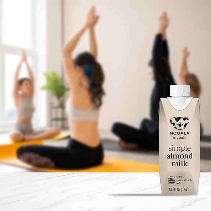 Mooala Organic Simple Almondmilk - -Shelf Stable Single Serve Cartons, 3 Ingredients, No Gums, No Oil, No Fillers Unsweetened, Dairy Free Milk, On The Go 12 Pack