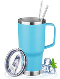 20oz Insulated Tumbler with Handle Stainless Steel Travel Coffee Mug with Lid and Straw Double Wall Vacuum Leak-proof Reusable Thermal Water Cup for Hot and Cold Drinks (Sky blue,1 Pack)