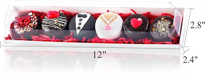 25 Pack 12 x 2.8 x 2.4 Inches Strawberry Boxes with Clear Lids,Long Macaron Boxes Gift Boxes For Cookies,Truffle,Cocoa Bombs,Chocolate