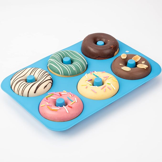Aichoof Silicone Donut Mold for 6 Doughnuts, Set of 2. Food Grade LFGB Silicone Bagels Baking Pan, Non-Stick, Dishwasher Safe, Heat Resistant and Microwave Safe(Blue)