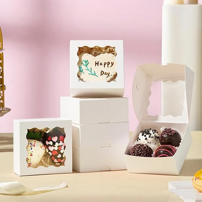 SLShePack 3.2x3.2x1.5 Inches 50PCS Mini Bakery Boxes with Window for Cookies, Soap, Chocolate Truffle, Donut, Macaron(White)