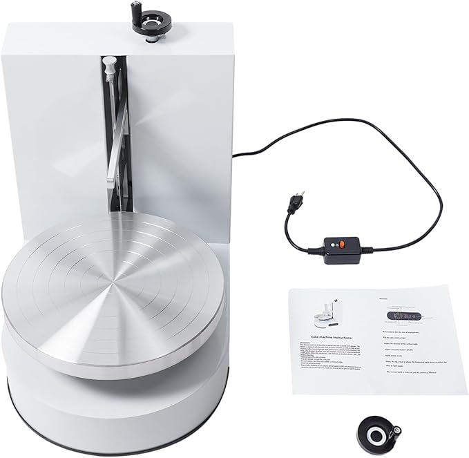 Cake Decorating Coating Machine Automatic Cake Cream Spreading Coating Filling Machine Birthday Cake Cream Smoother Bread Cream Spreading Machine Suitable for 4-12 In Round Cake (White)