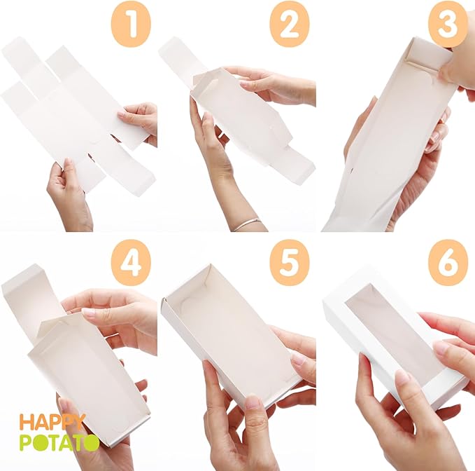 HAPPY POTATO 30 Pack Macaron Boxes for 4 or 5, 4×1.9×1.9 Inches, Macaron Packaging Boxes, White Macaron Box with Clear Window, Macaron Container Gift Boxes with Ribbon