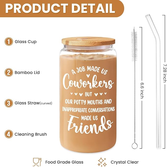 Coworker Gift for Women - 16oz Can Glass Coffee Cup - Funny Work Bestie Gift - Farewell Going Away Present for Female Colleagues and Friends