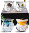 LEMONSODA Stemless Martini Glasses with Chiller - Set of 4 - Elegant Cocktail Glass Set with Server Bowl - Martini Gift Set for Margarita, Espresso Martinis, Manhattan Cocktails - Housewarming Gifts