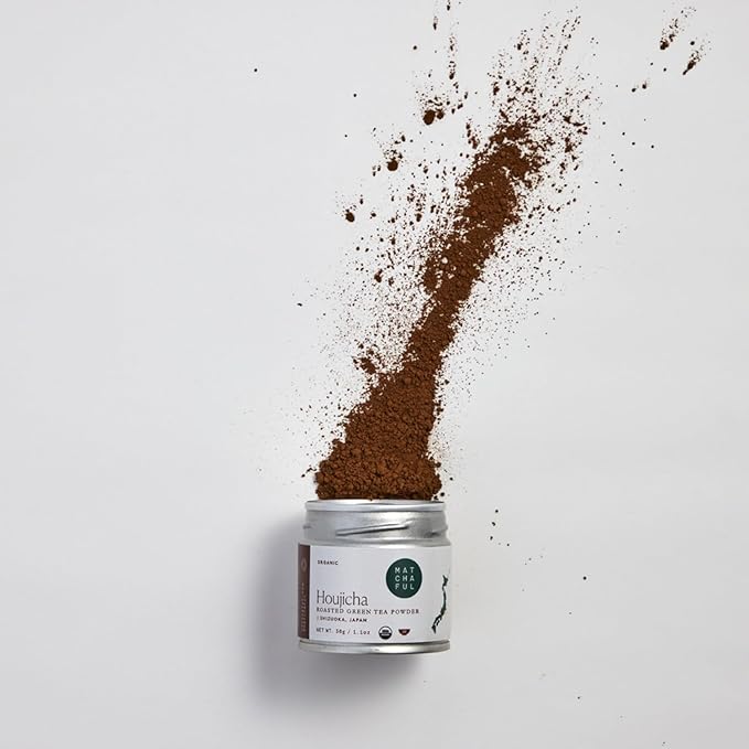 Matchaful Houjicha Powder - Organic Roasted Green Tea Powder - Smooth and Earthy with Flavor Notes of Coffee, Puffed Rice, Cacao - Enjoy Hot or Iced - 30g Tin