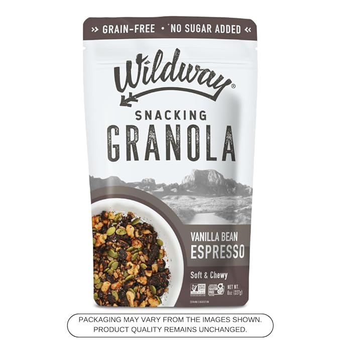 Wildway Keto Granola | Vanilla Bean Espresso | Grain-Free, Certified Gluten-Free Cereal | Vegan, Low Carb | No Sugar Added | Paleo-Friendly | Non-GMO Fruit & Nut Clusters | Nutrient-Rich | 8oz, 3 Pack