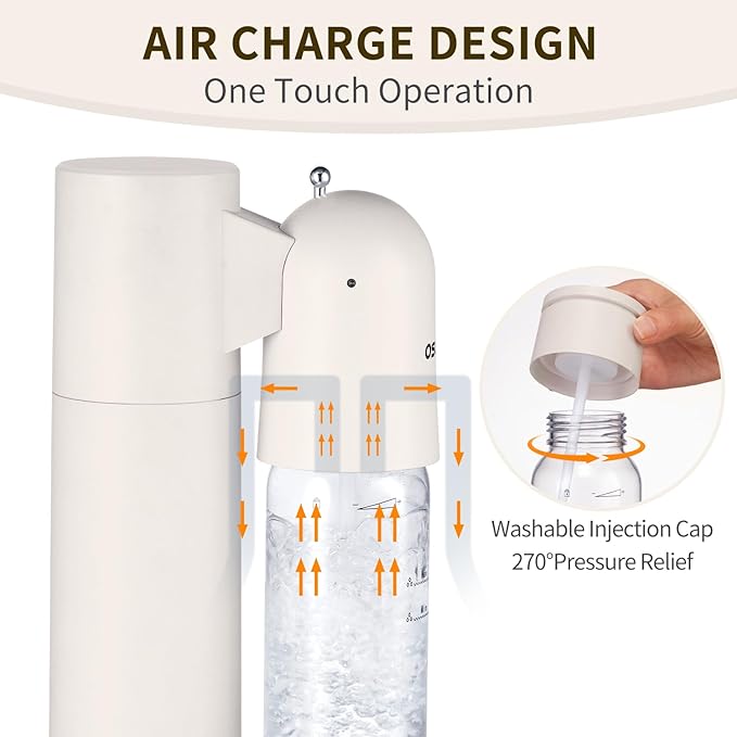 Sparkling Water Machine, Seltzer & Carbonator for Drinks, Soda Steaming Dispenser, Carbonator Machine with 2 BPA Free Bottles(1L), Compatible with Screw-in 60L CO2 Cylinder(NOT Included), White