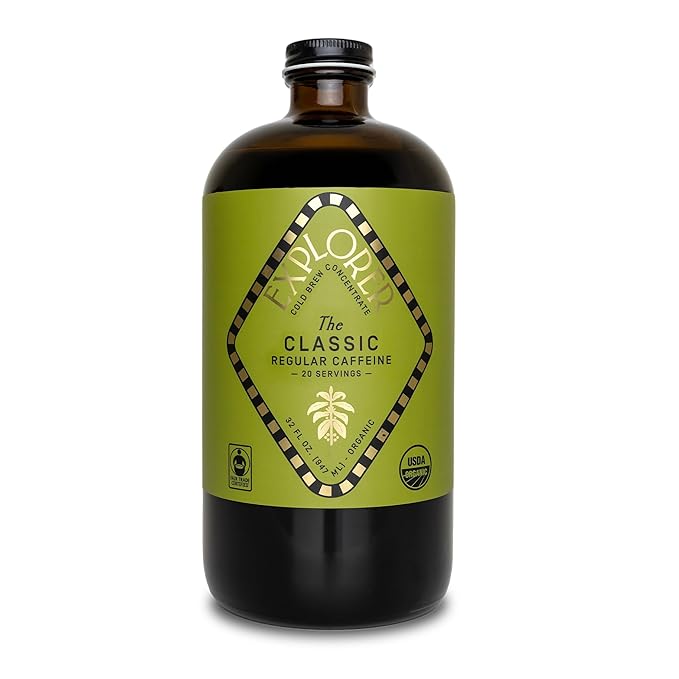 Explorer Cold Brew Organic Liquid Coffee Concentrate, Classic Regular Caffeine, Drink Iced or Hot, 32 fl oz, Makes 20+ Cups