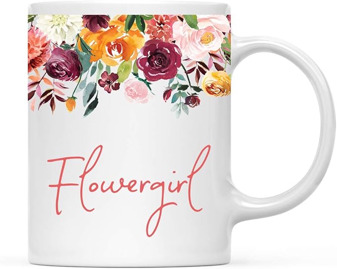 Andaz Press 11oz. Wedding Ceramic Coffee Tea Mug Gift, Fall Autumn Burgundy Orange Peach Flowers Roses Florals, Flowergirl, 1-Pack, Includes Gift Box