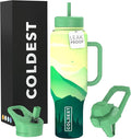 Coldest 40 oz Tumbler with Handle and Straw - 100% Leak Proof Insulated Tumbler with Lid and Straw (3 Lids) - Stainless Steel Tumblers for Women & Men - Cup Holder Friendly Base, 46 oz (Happy Camper)