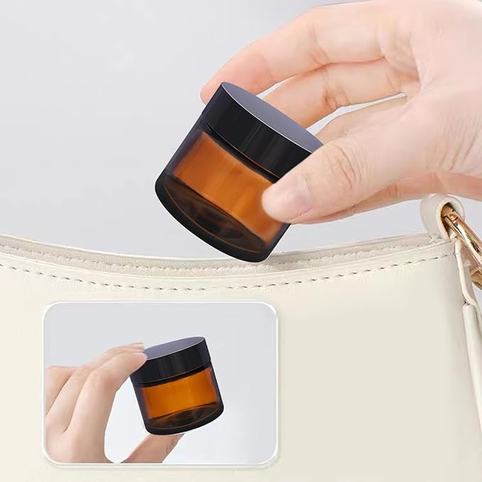 1 oz Glass Jars with Lids,3 Pack Clear Small Glass Cosmetic Jars with Lids,60 ml Empty Glass Makeup Containers for Sample, Cream, Lotion,Powder (1 OZ, Amber)