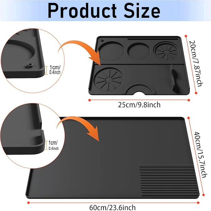 Silicone Coffee Mat with a removable tamper mat,15.7"x23.5"Coffee Bar Mat for Countertops,Fit Under Espresso Machine,Dish Drying Racks-Black