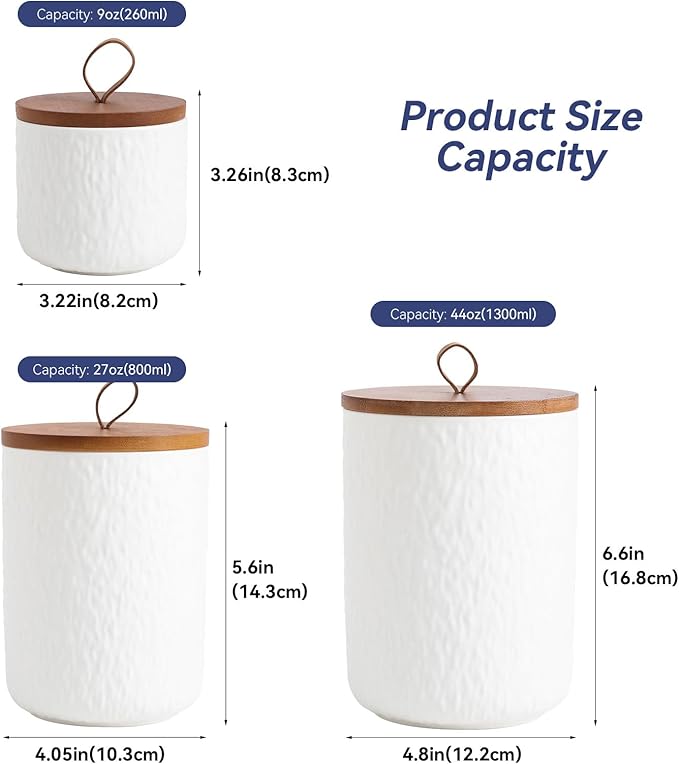 Kitchen Canisters for Countertop, Ceramic Coffee Canisters with Airtight Lids Food Storage Jars Sugar Container for Kitchen Counter Tea, Coffee Beans, Spice (#001White-9oz/260ml)