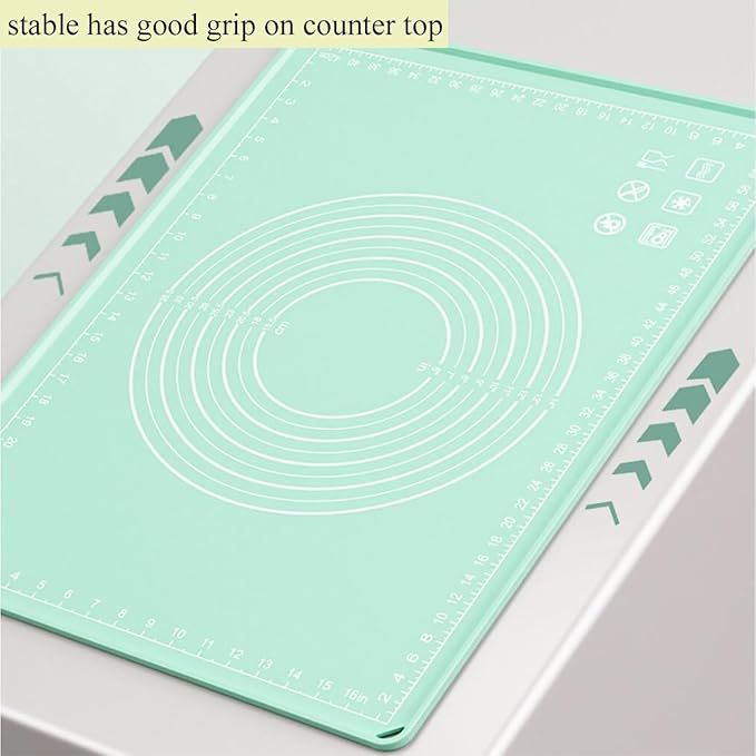 Silicone Pastry Mat 28"*20" Extra Thick Non Stick Baking Mat with Measurement Food Grade Silicone Rolling Dough Mat, Fondant, Pie Crust Mat, Kitchen Mat with Hang Holes, Raised Edge