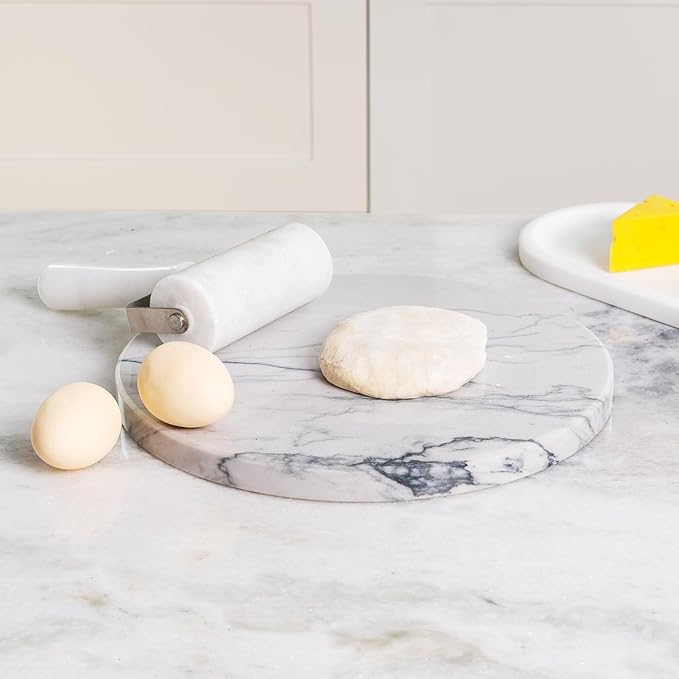 Koville White Marble Cutting Board Cheese Boards for Kitchen Countertop, Large Round Marble Charcuterie Board Pastry Boards for Kitchen Decor, Stone Tray Stone Slab for Home Decor
