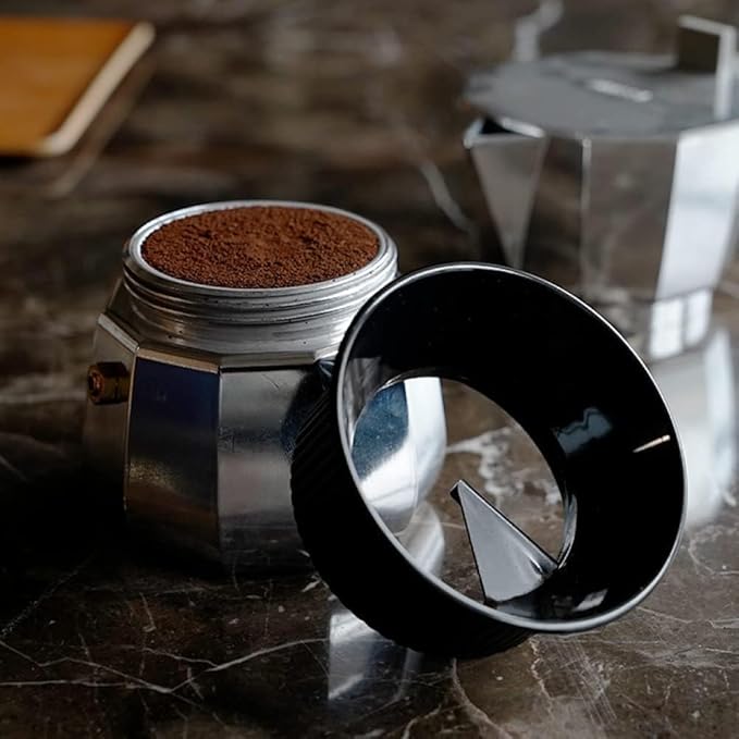 watchget Moka Pot Dosing Funnel - 60mm Espresso Coffee Dosing Ring, Plastic Powder Receiver and Distribution Tool for 6-Cup Moka Express Pot, Black