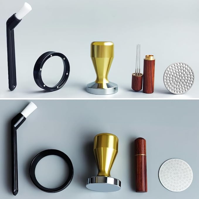 51mm Espresso Tamper Set, 5PCS Coffee Tamper Kit with WDT Tool, Coffee Stirrer, Dosing Funnel, Puck Screen 51mm Espresso Accessories Tampers Kit (Gold)