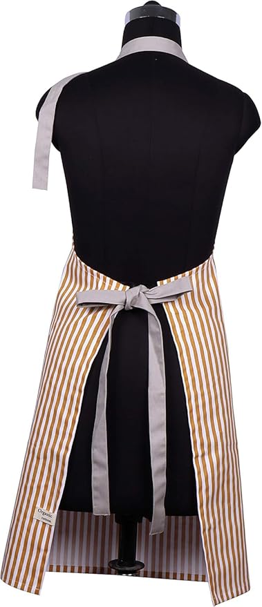 AMOUR INFINI Cotton Aprons for Women with Pockets Adjustable Strap and Waist Ties Washable Printed Aprons for Baking, Cooking, Gardening (Pack of 2- Charcoal & Yellow)