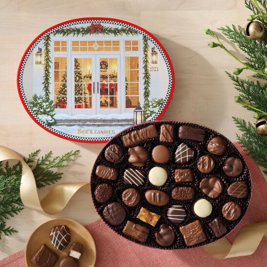 See’s Candies Home for the Holidays Christmas Chocolate & Truffle Gift Box, Assorted Seasonal Sweets, Festive Packaging 1 lb 4.3 oz