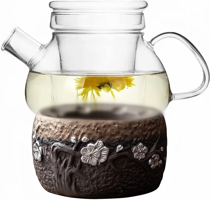 Teapot Warmer Matte Classic Retro Ceramic Universal Tea Warmer Stand Set with Candle Holder Japanese Style for Warming Tea, Coffee and Milk etc.