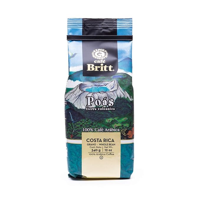 Café Britt® - Costa Rican Poas Tierra Volcanica Coffee (12 oz.) (3-Pack) - Whole Bean, Arabica Coffee, Kosher, Gluten Free, 100% Gourmet & Medium Light Roast