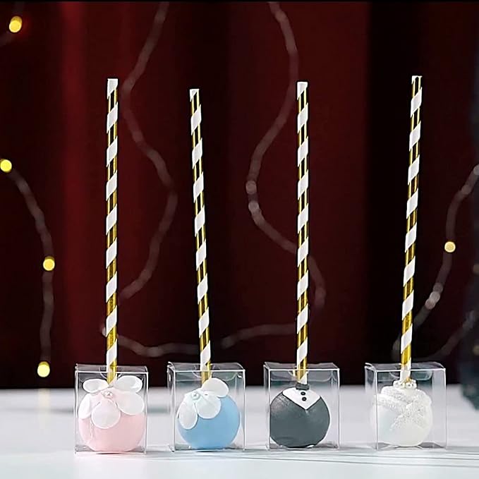 RomanticBaking 100 Pack 1 3/4" x 1 3/4" x 2" individul Single Cake Pop Box With Hole Small Gift Boxes Mini Plastic Boxes Treat Boxes Candy Boxes