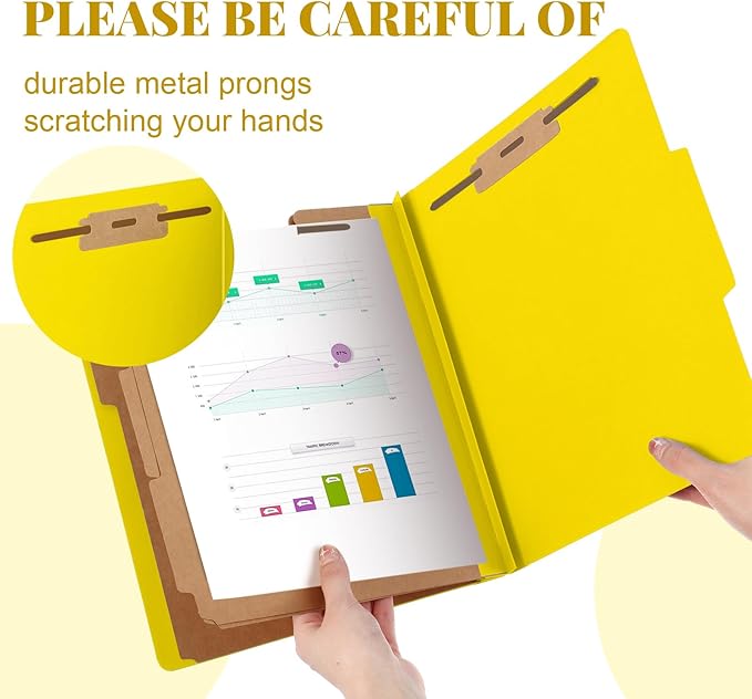 24 Pcs Classification Folders Letter Size, Back to School Supply for Teacher, Student, 3 Dividers Pressboard File Folder Bulk with 2 Fasteners, 3.5 Inch Expanding File Organizer (Yellow)
