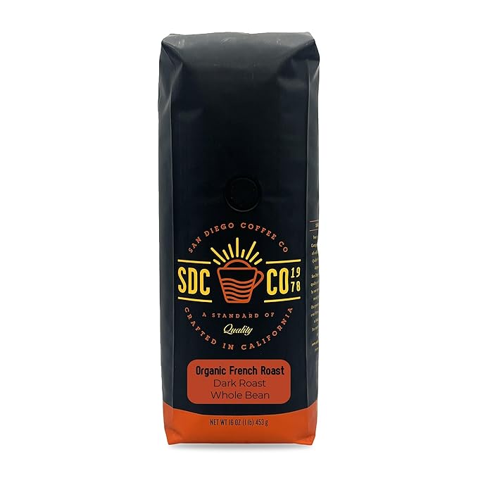 San Diego Coffee Organic French Roast, Dark Roast, Whole Bean Coffee, 16-Ounce Bag Café en grano tostado