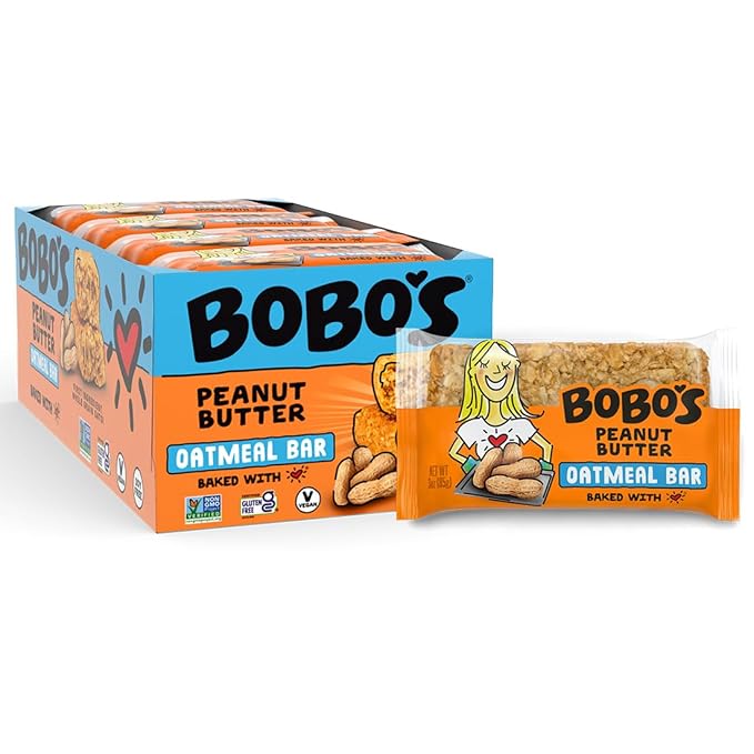 Bobo's Peanut Butter Oat Bars, Gluten Free, Non-GMO, Whole Grain Oats, Pack of 12 | Snack Bars | On-the-Go | Made with Simple Ingredients