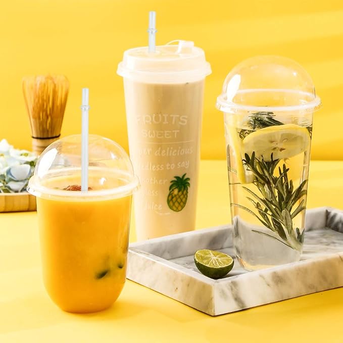 50 Pieces Reusable Straws, BPA-Free, 9" Transparent Hard Plastic Stripe Drinking Straw for Mason Jar Tumbler, Family or Party Use With Cleaning Brush
