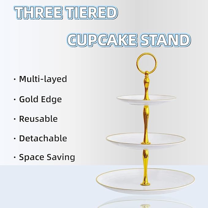 5 Pcs Dessert Table Stand Set - 2x Small 3 Tier Plastic Cupcake Display Stands Cookie Tray Rack Serving Tower & 3x Trays for Wedding Baby Shower Tea Party
