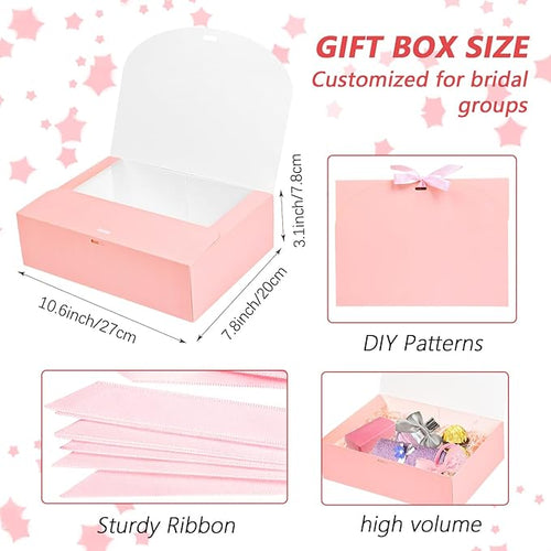 15Pack Gift Boxes with Lids, 10.6x7.8x3.1 Inches Bridesmaid Proposal Box with Ribbon, Pink Gift Boxes for Presents,Kraft Paper Boxes for Wedding Christmas Birthday Baby Shower Party