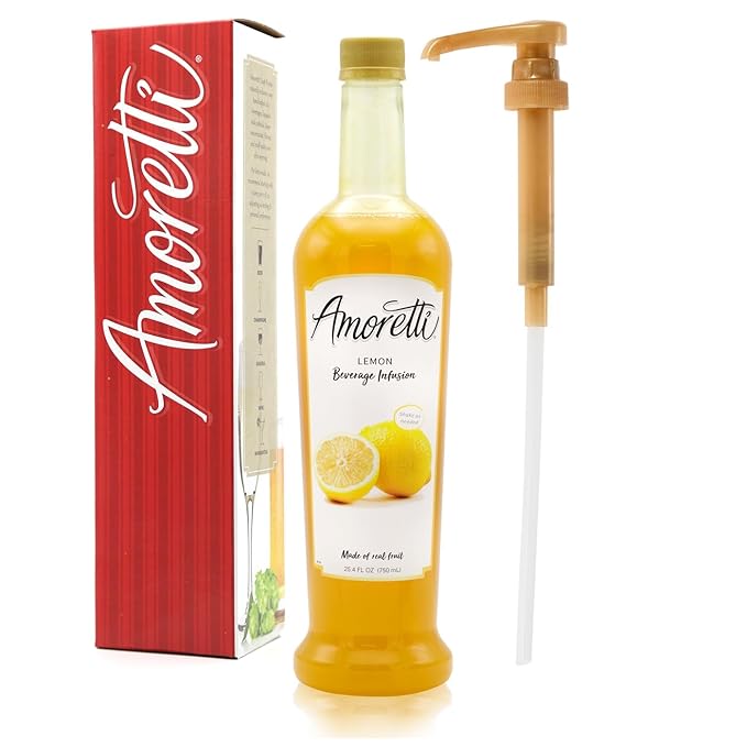 Amoretti - Lemon Beverage Infusion, 94 Servings Per Bottle (750 ml) - Drink Mix & Water Enhancer with Pump for Flavoring Cocktails, Waters, Teas, and other Beverages, Preservative Free