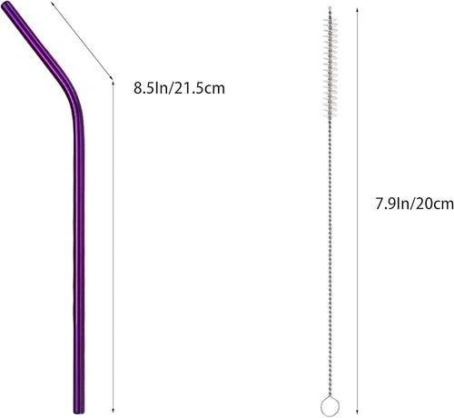 10 Pcs Stainless Steel Straws, Reusable Drinking Straws, Bent Metal Straw Sets with 2 Pcs Cleaning Brushes (Purple, 8.5 Inch)