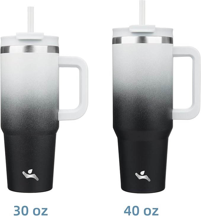 40 oz Tumbler with Handle and 2 Straws,2 in 1 Lid Insulated Water Bottle Stainless Steel Travel Coffee Mug,Day Night