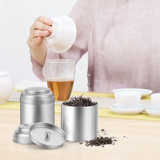 Tea Tin with Airtight Double Lids for Loose Leaf Tea Storage, 8 Oz Kitchen Small Tin Can and Tea Canister for Tea Coffee Sugar Candy Spices Christmas Gift (12 PACK)