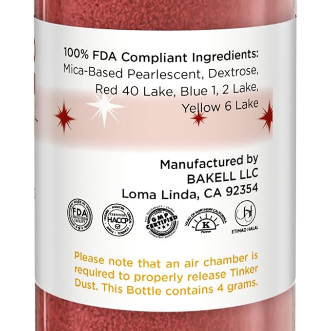 Bakell - Burgundy Red Tinker Dust (4g, 1x Mini Spray Pump) Edible Glitter for Food, Desserts, and Beverages!