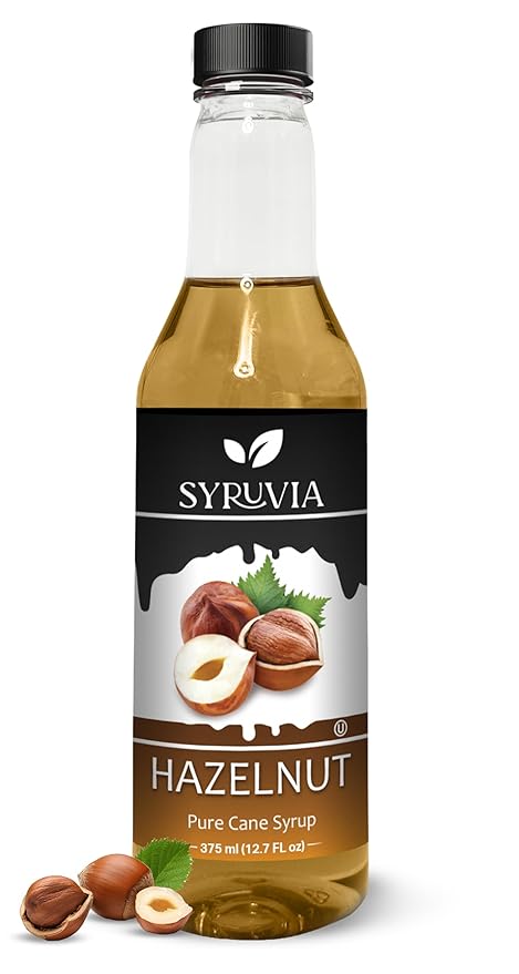Syruvia Hazelnut Coffee Syrup - 12.7 fl oz Premium Coffee Flavoring Syrup - Kosher Coffee Syrups, Gluten Free, No Coloring, Perfect for Drinks, Soda, Shakes, Desserts, and More.