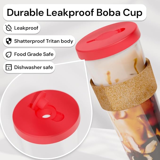 Dodoko Hot Pink Reusable Boba Tea Cup with Straw, 24 oz - Insulated BPA Free Shatterproof Tumbler for Iced Coffee, Smoothies, Cold Drinks - Dishwasher Safe, Includes Straw Cleaner
