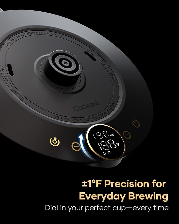 Cocinare FLOW B9 Gooseneck Electric Kettle, Precise Temperature Control for Pour-Over Coffee & Tea Brewing, Stainless Steel Interior, Rapid Heating for Boiling Water 1500W/0.9L (Blue Wooden)