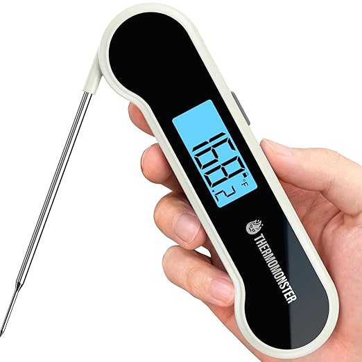 0.5 Sec Instant Read Meat Thermometer Digital with ±0.5℉ Precision, 100% Waterproof Auto Flip Bright LCD Screen, Motion Sensing Food Thermometer for Cooking Kitchen Oven Grill Candy BBQ, White