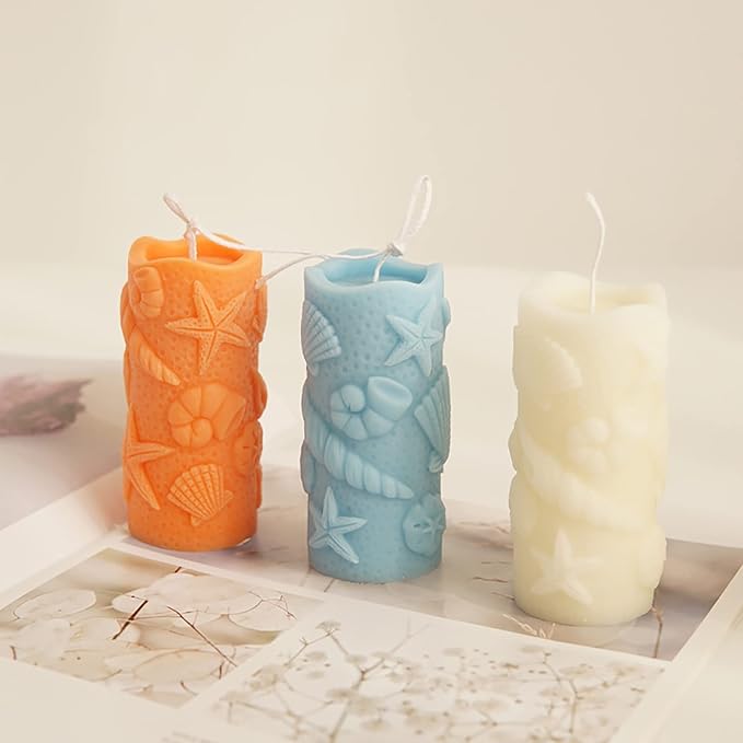 Shell Cylinder Silicone Molds for Resin, Soap & Candle Making - Starfish, Conch, Seafood & More