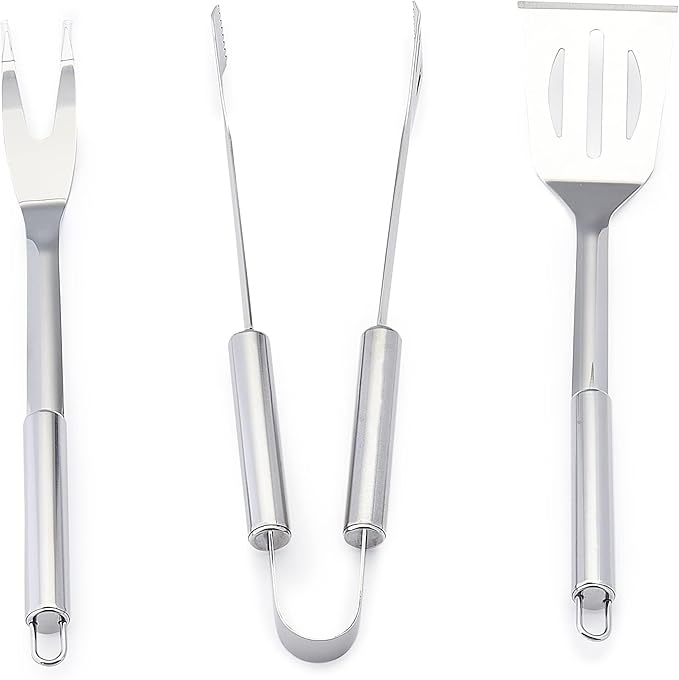 Amazon Basics 4-Piece Stainless Steel Barbeque Grilling Tool Set with Carry Bag