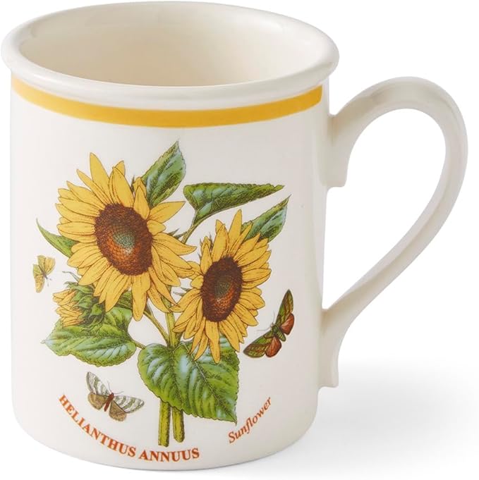 Portmerion Botanic Garden Meadow - 8.5oz Coffee Mug (Set of 6) | Assorted Florals with Colorful Laurel Leaf Border| Earthenware | Microwave & Dishwasher Safe | Breakfast Cups for Tea or Coffee