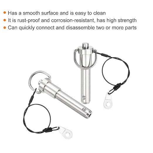 uxcell 2 Pcs Quick Release Pin, 1/2" x 2.52"(Dia. x L) Push-Button Ball Locking Pin 304 Stainless Steel Ring Handle Locking Pin with Wire for Audio Bimini Top Marine, Silver