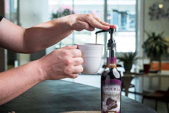 Upouria Mocha Boost Coffee Syrup Flavoring, 100% Vegan, Gluten-Free, Kosher, 750 mL Bottle (Pack of 2) with Coffee Syrup Pump